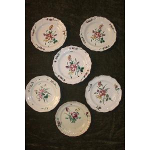 Suite Of Six Earthenware Plates From Marseille, 18th Century