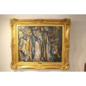La danse, huile sur toile signée Hélène Azenor, 1910-2010.