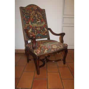 Important fauteuil à dossier plat, époque de la Régence, XVIIIe.