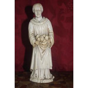 Moine en ivoire, sculpture en ronde-bosse, Allemagne XVIIe siècle.
