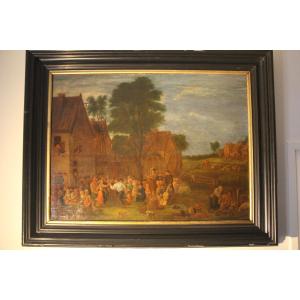 Village Festival, Flemish School, Oil On Canvas, 17th Century.