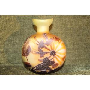 Emile Gallé (1846-1904) - Vase gourde à décor de fleurs de lys sauvages.