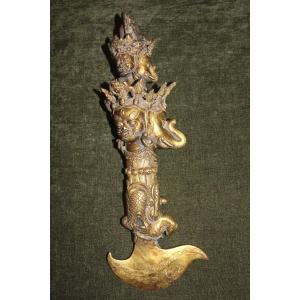 Important Phurba With Three Cittipati Heads, Bronze, Tibet, 19th Century.