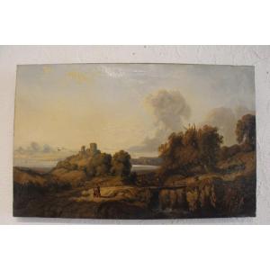 Paysage animé de personnages, Signé Alexandre-Gabriel Decamps (1803-1860), XIXe siècle.