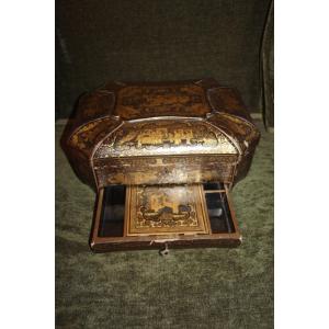Painted Chinese Lacquer Sewing Box—19th Century.