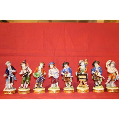 Set Of 8 Porcelain Figures From Saxony, 19th Century