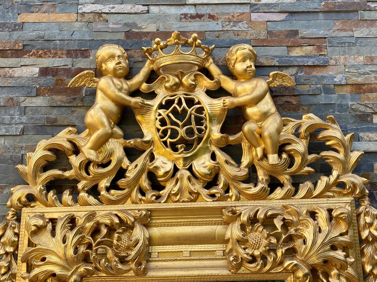 Spectacular Louis XIV Mirror In Golden Wood-photo-3