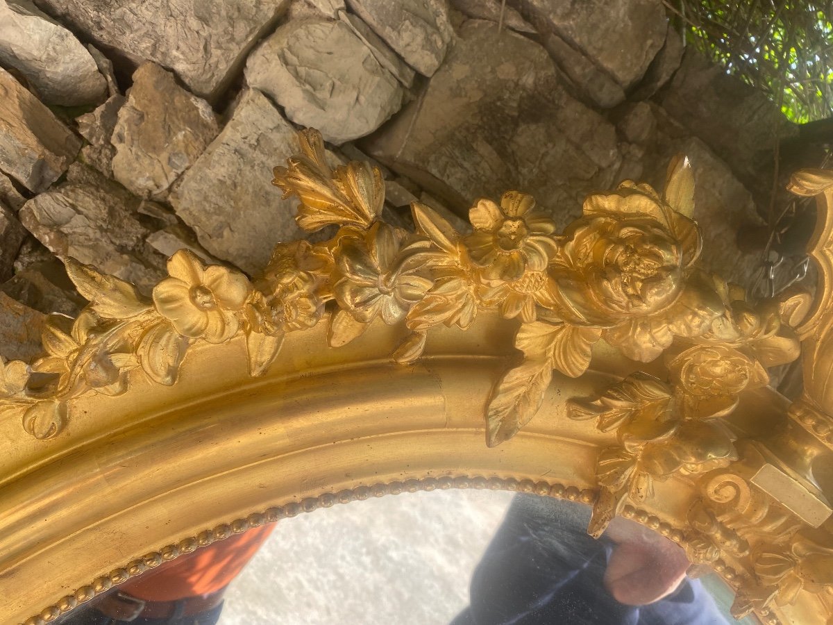 Miroir Ovale 19eme Doré à La Feuille D’or -photo-4
