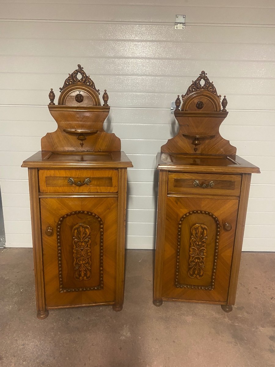 Pair Of 19th Century Bedside Tables In Blond Walnut 