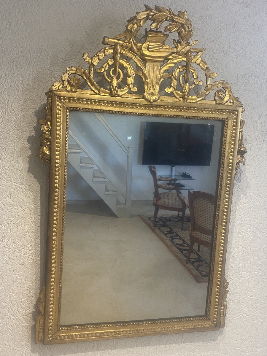 Glace Louis XVl provençale en bois doré miroir mercure -photo-2