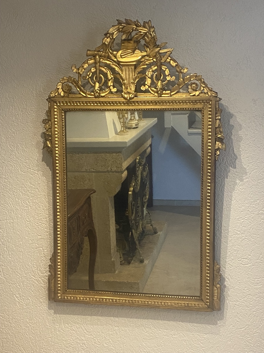 Glace Louis XVl provençale en bois doré miroir mercure 