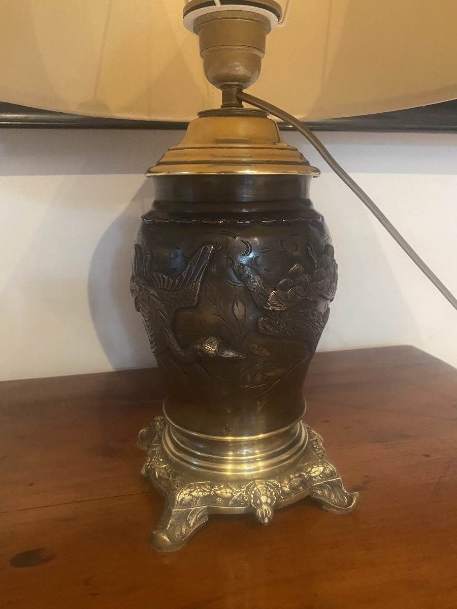 Bronze Lamp With Two Patinas Japan-photo-2