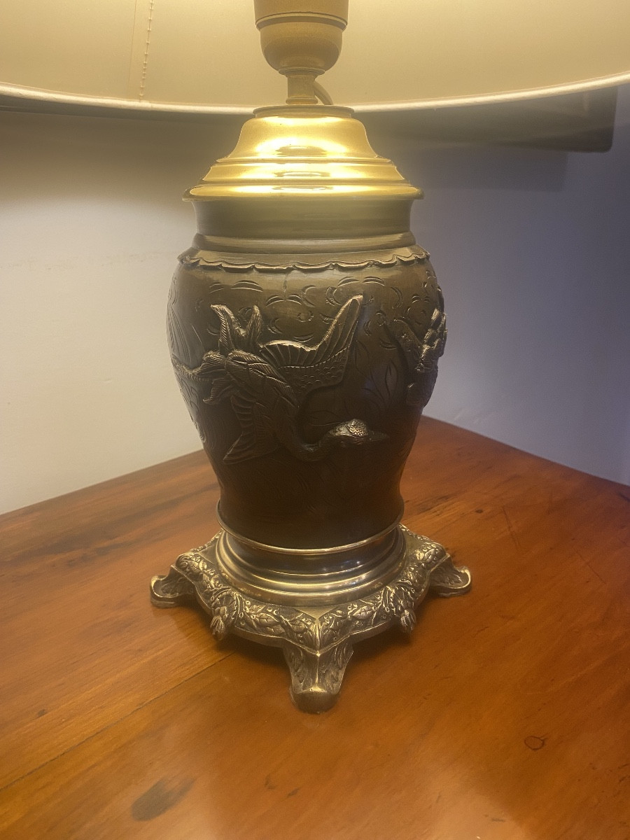 Bronze Lamp With Two Patinas Japan-photo-3
