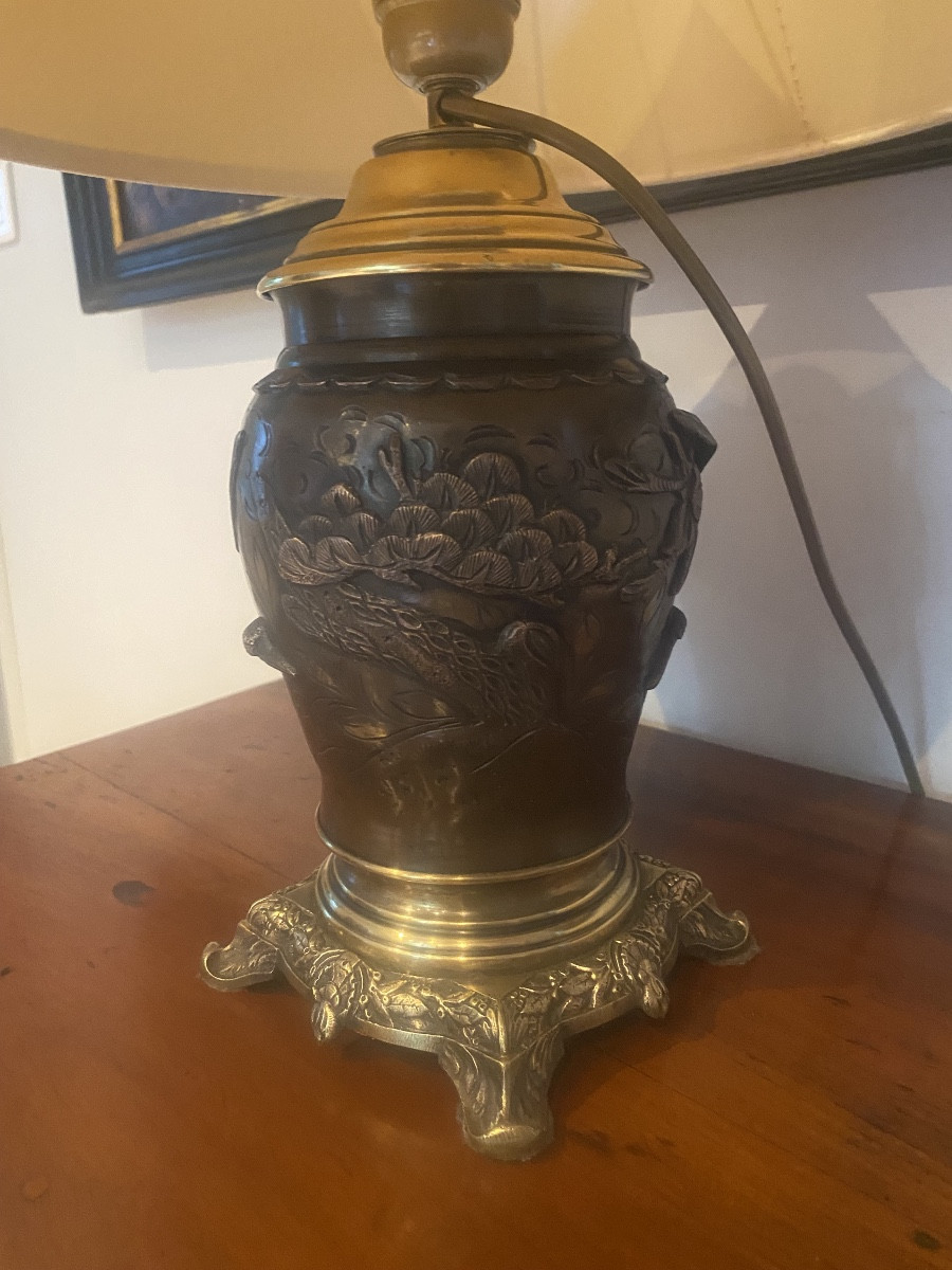 Bronze Lamp With Two Patinas Japan-photo-4