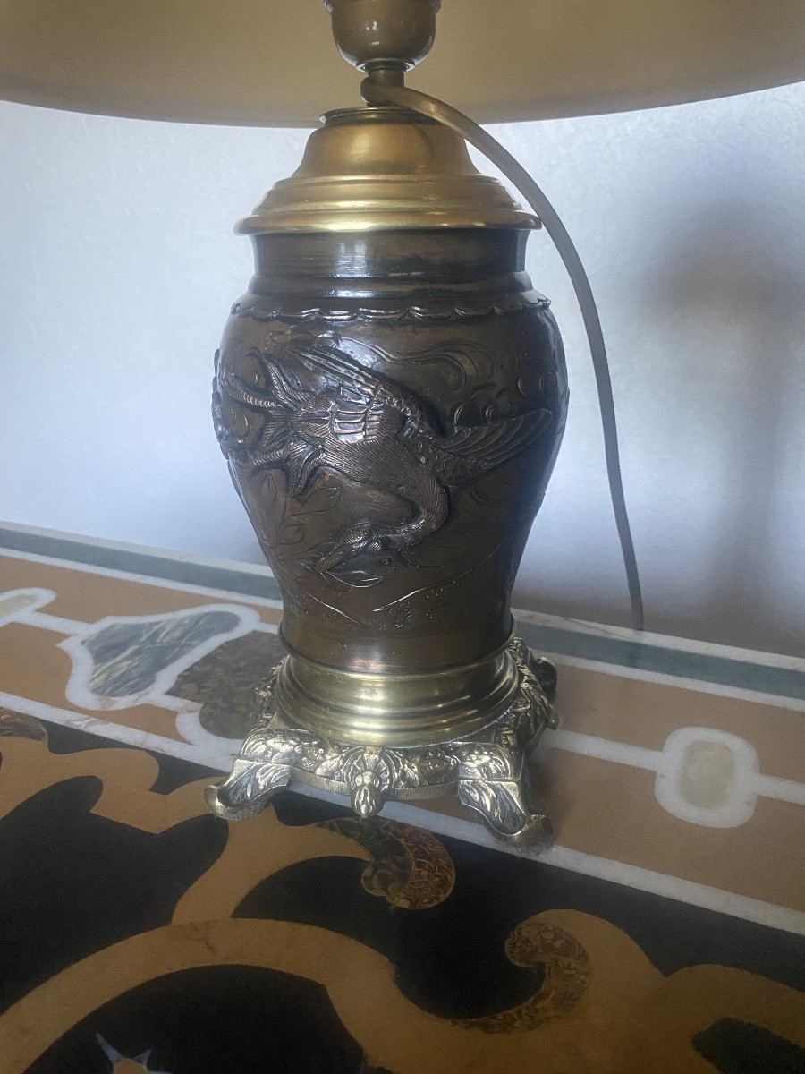 Bronze Lamp With Two Patinas Japan-photo-2