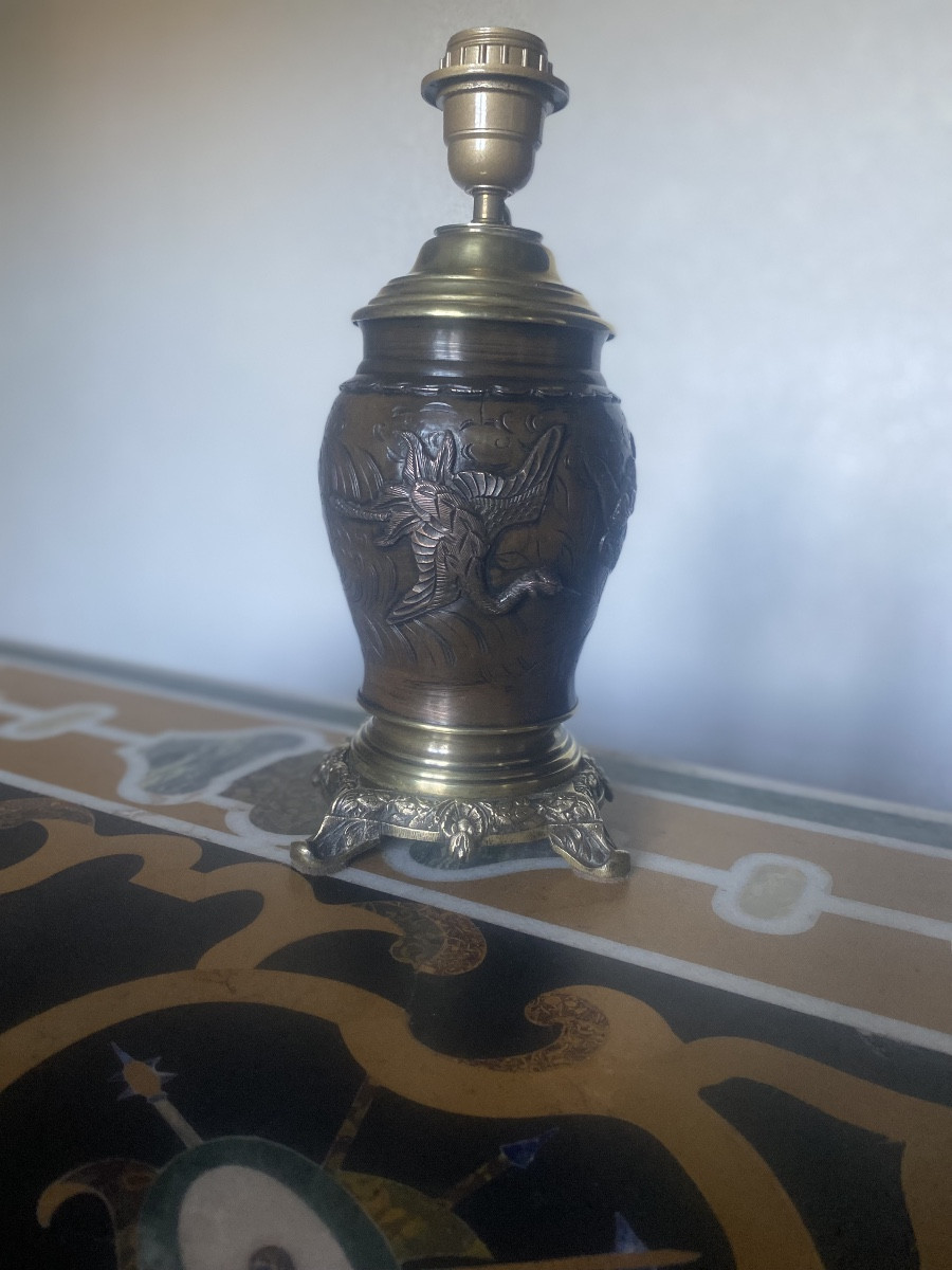Bronze Lamp With Two Patinas Japan-photo-3