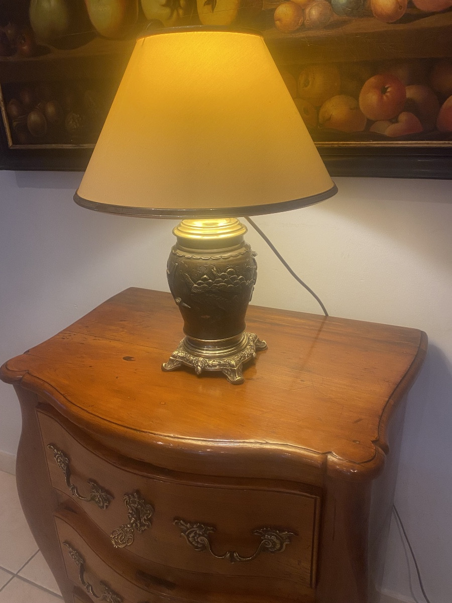 Bronze Lamp With Two Patinas Japan