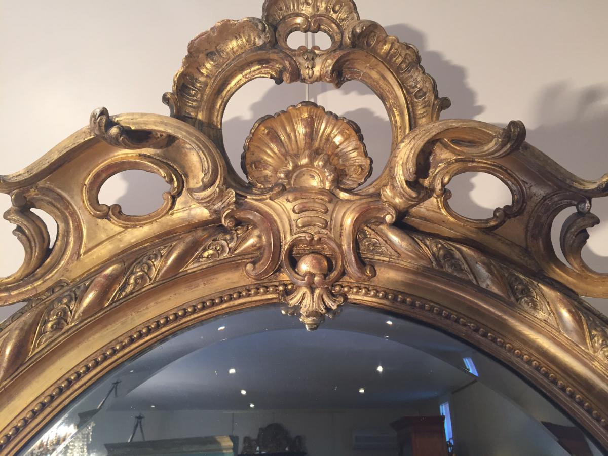 Grand Miroir Médaillon Doré A La Feuille d'Or-photo-2