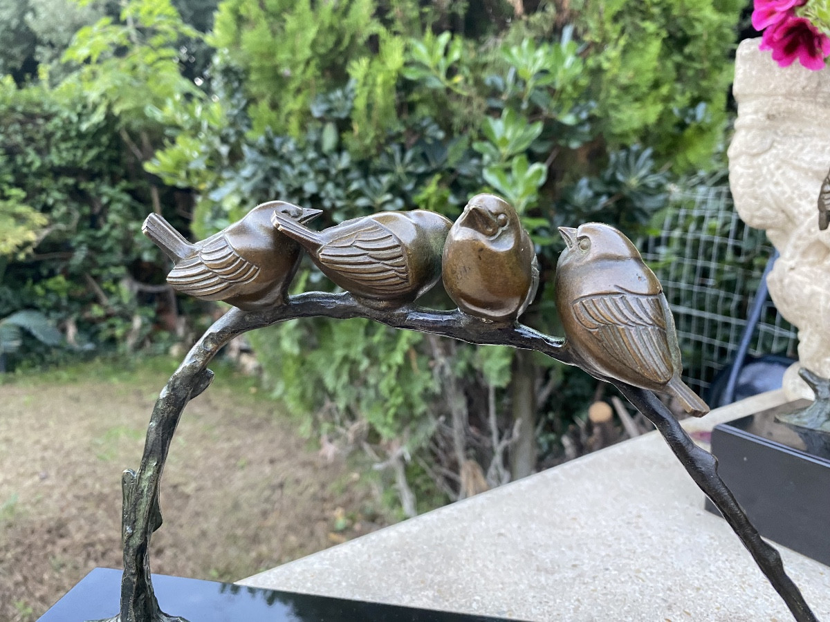 Sculpture Art deco moineaux sur la branche d’après Irenne Rochard-photo-2