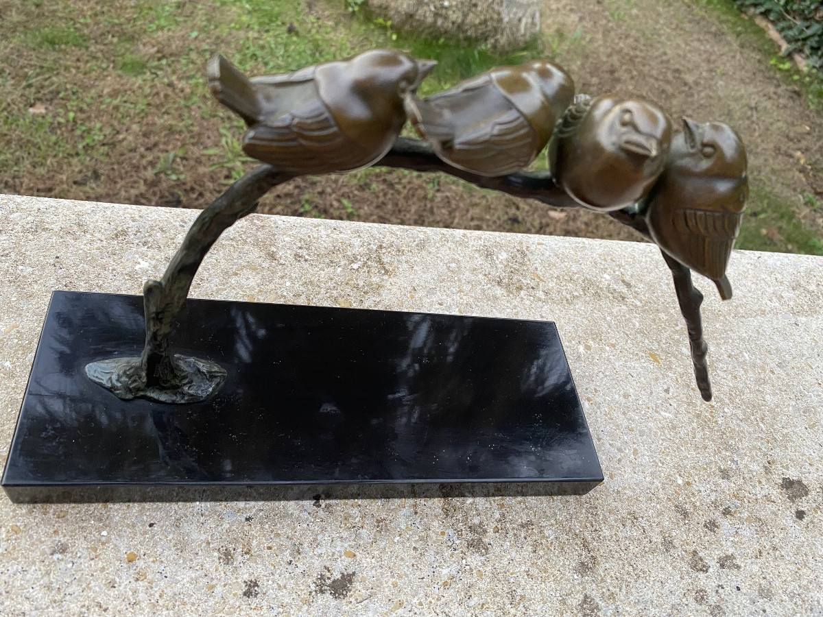 Sculpture Art deco moineaux sur la branche d’après Irenne Rochard-photo-4