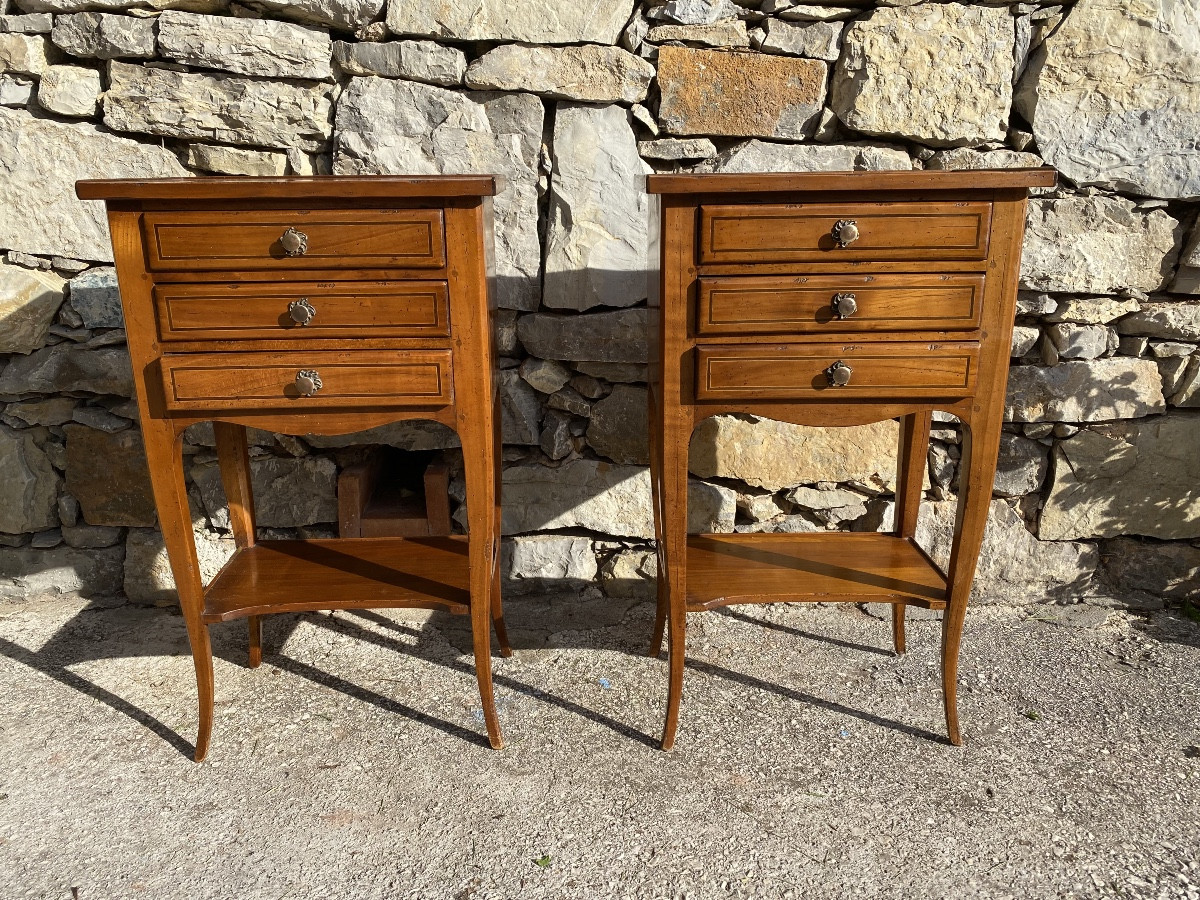 A Pair Of Louis XV Style Bedside Tables In Natural Wood 