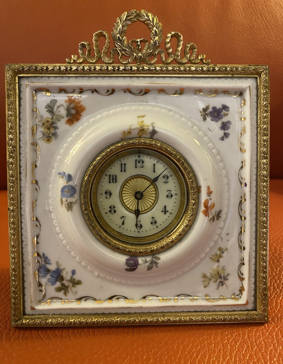 Small Earthenware And Bronze Clock, Late 19th Century -photo-1