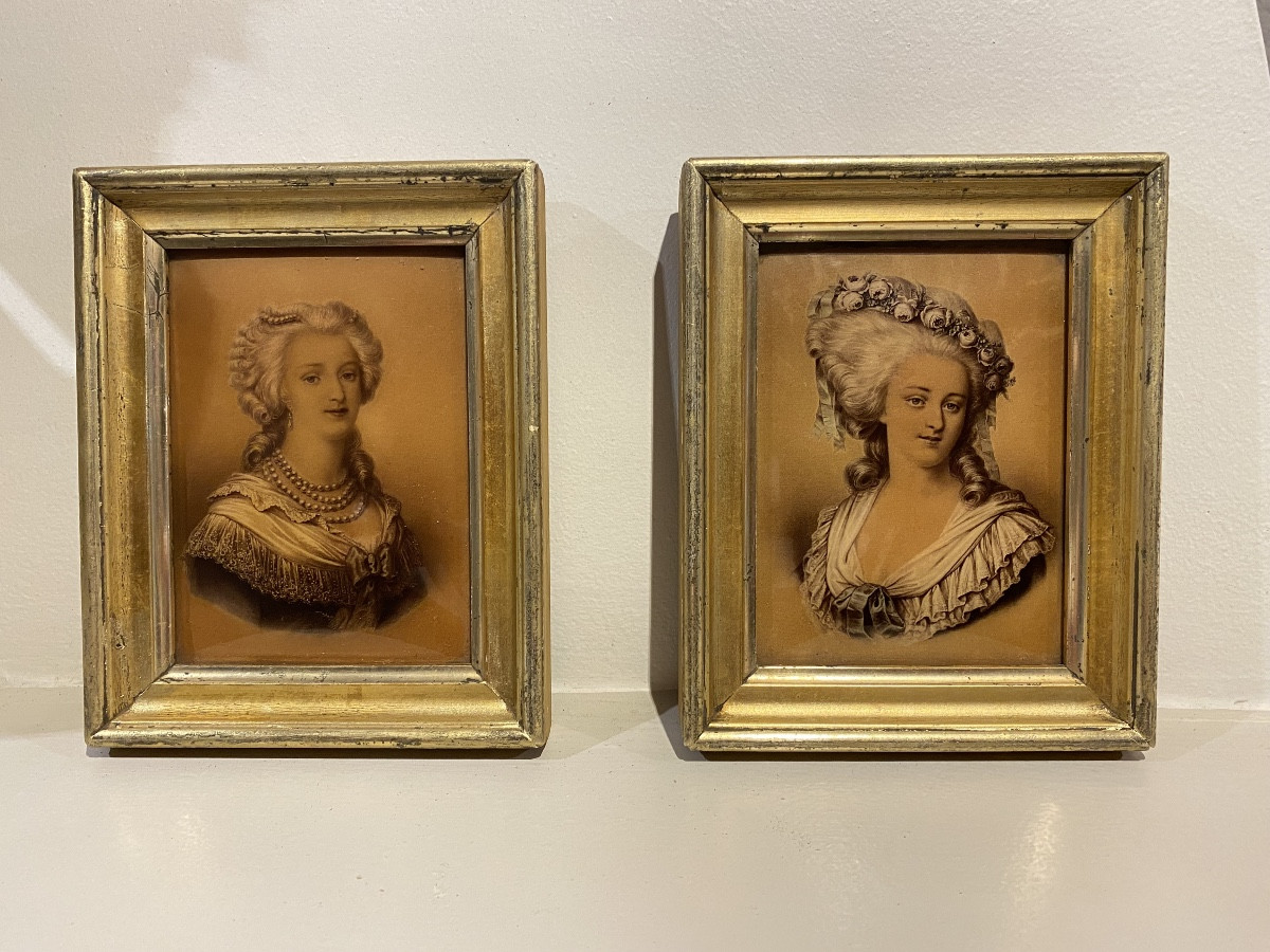 A Pair Of Portrait Paintings Mounted Under Glass, Late 19th Century -photo-8