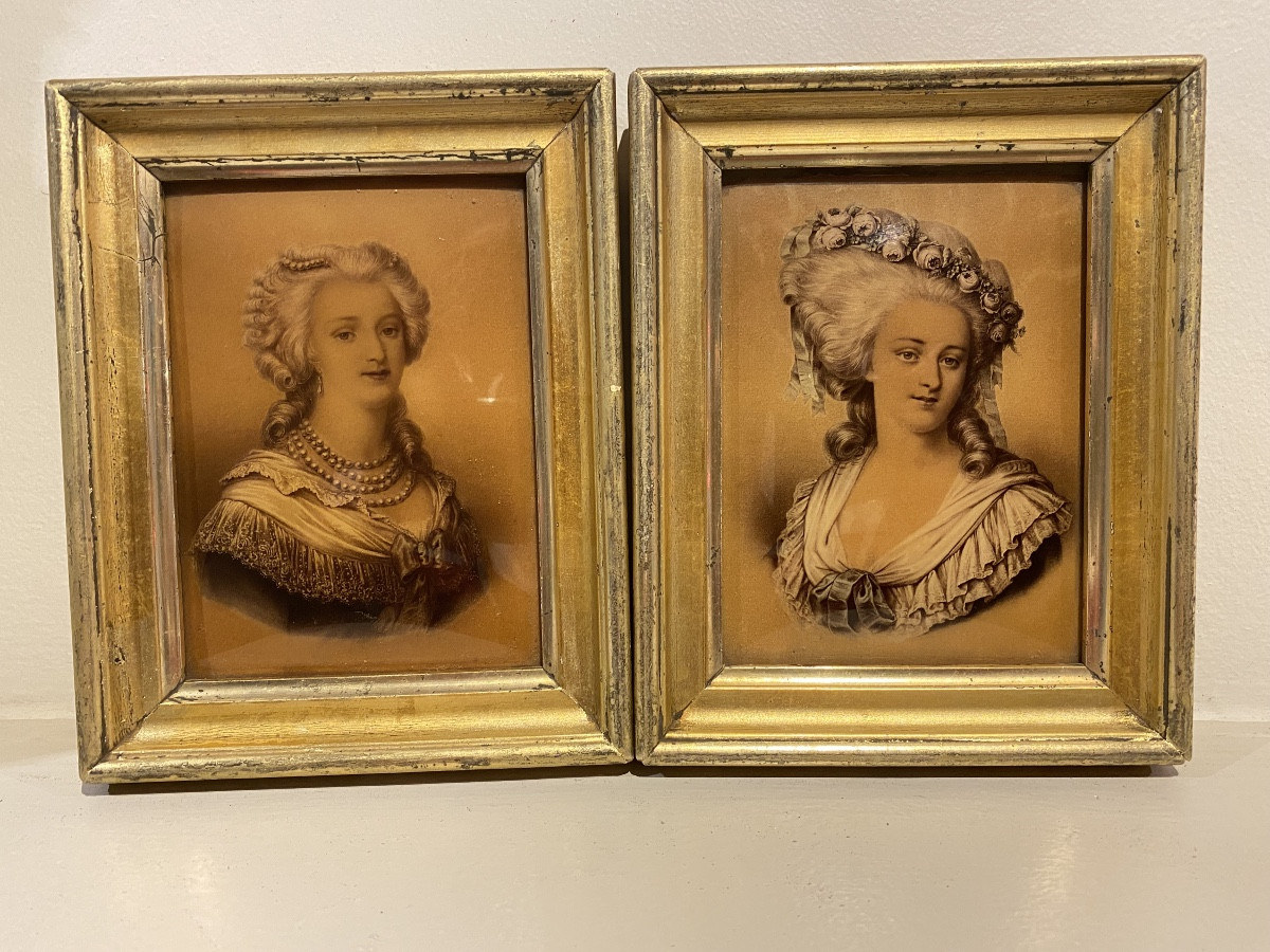 A Pair Of Portrait Paintings Mounted Under Glass, Late 19th Century 