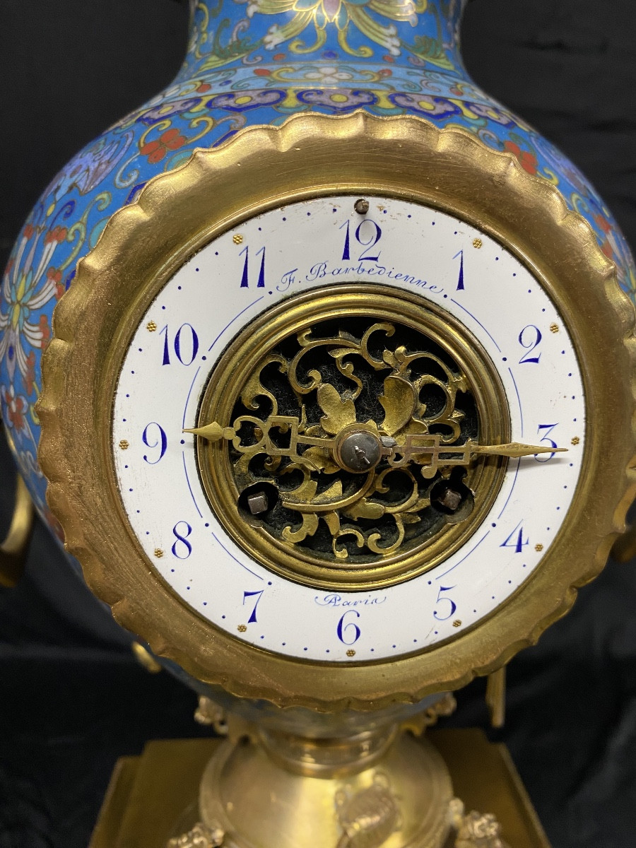 Gilt Bronze And Japanese-style Cloisonné Enamel Mantelpiece Set Signed Ferdinand Barbedienne -photo-4
