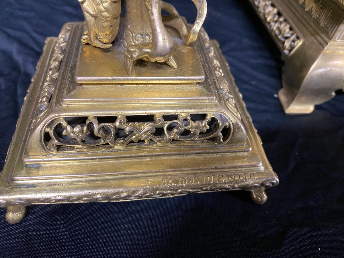 Gilt Bronze And Japanese-style Cloisonné Enamel Mantelpiece Set Signed Ferdinand Barbedienne -photo-2