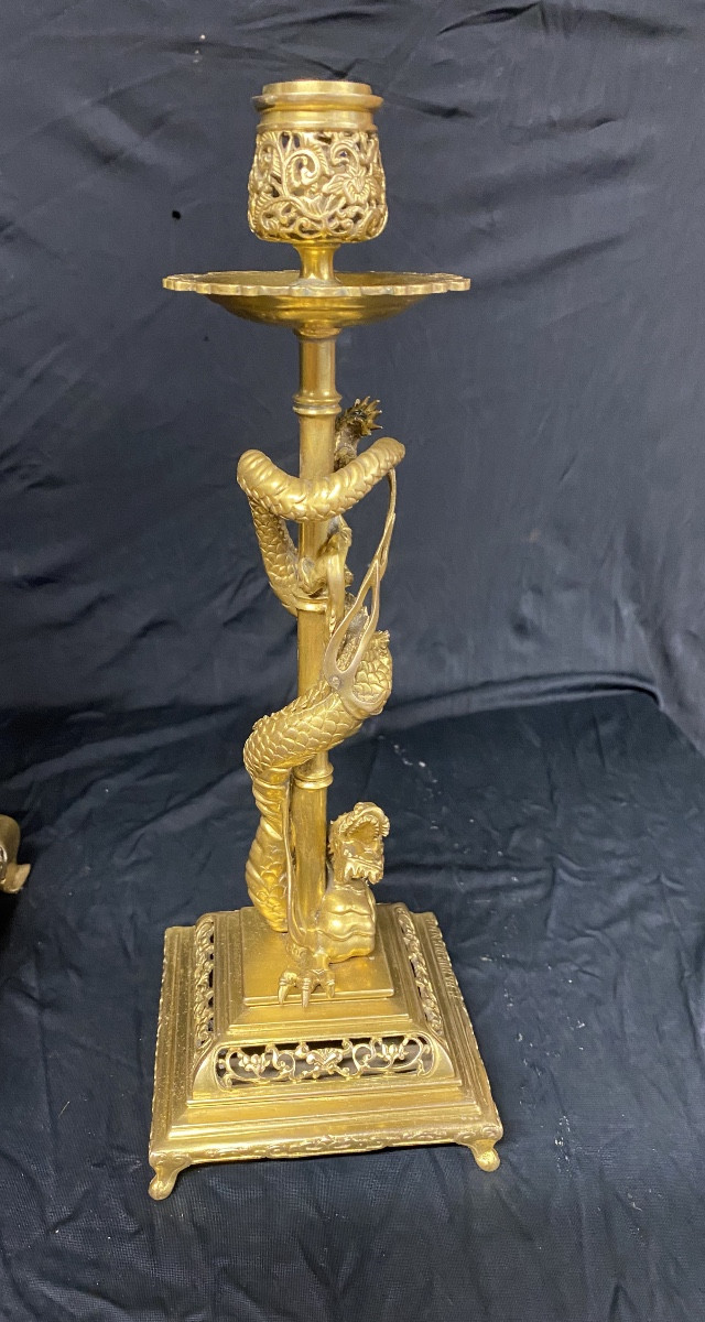 Gilt Bronze And Japanese-style Cloisonné Enamel Mantelpiece Set Signed Ferdinand Barbedienne -photo-3