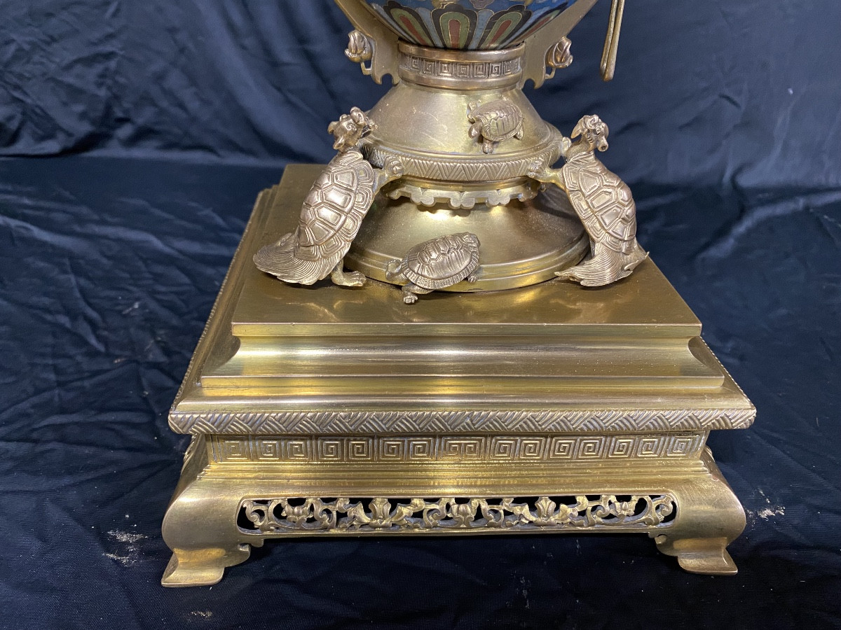 Gilt Bronze And Japanese-style Cloisonné Enamel Mantelpiece Set Signed Ferdinand Barbedienne -photo-8