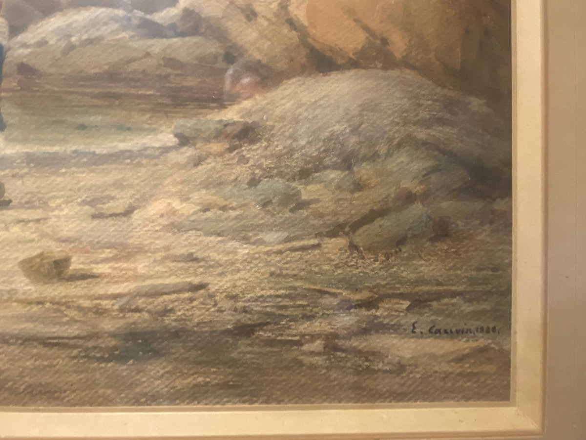 Aquarelle sur papier signée Édouard Louis Cauvin -photo-4