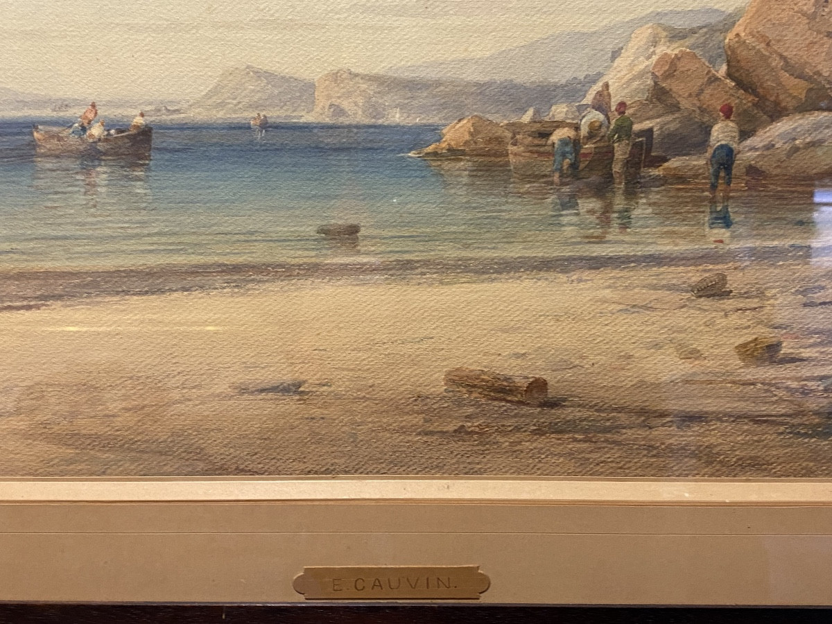 Aquarelle sur papier signée Édouard Louis Cauvin -photo-1