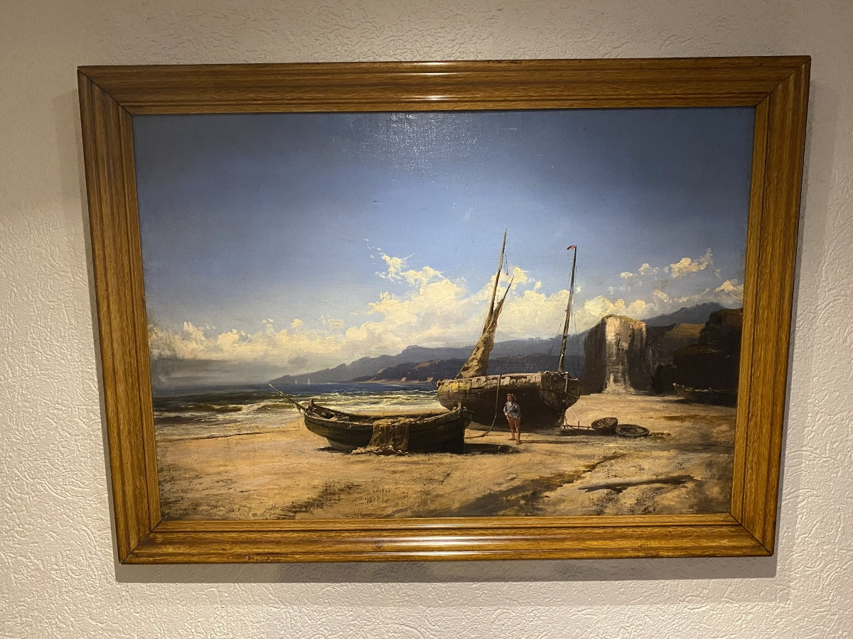 Marine Scene Of The Breton Coast, Oil On Canvas, 19th Century -photo-2