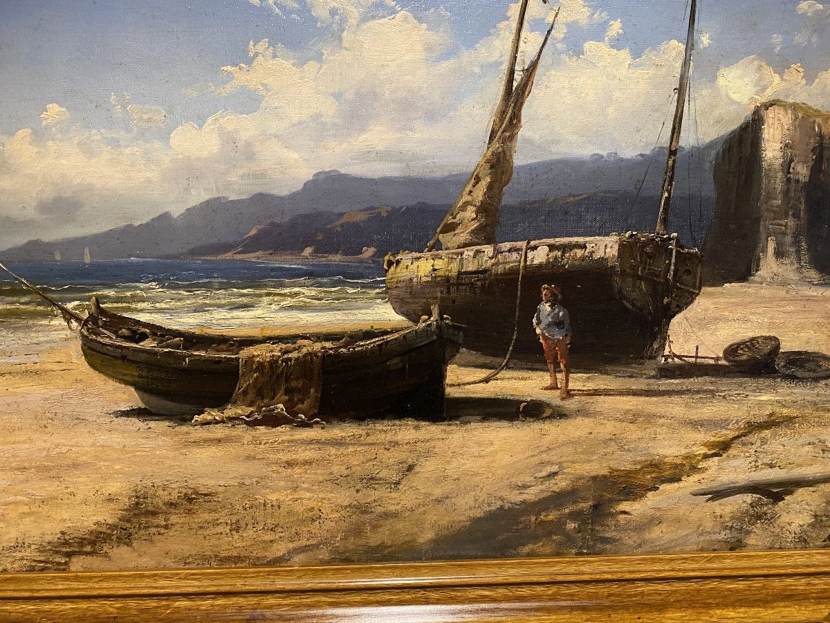 Marine Scene Of The Breton Coast, Oil On Canvas, 19th Century -photo-3