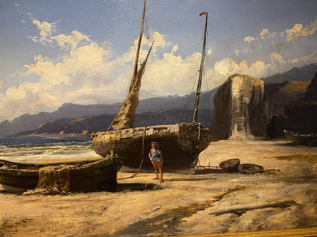 Marine Scene Of The Breton Coast, Oil On Canvas, 19th Century -photo-4