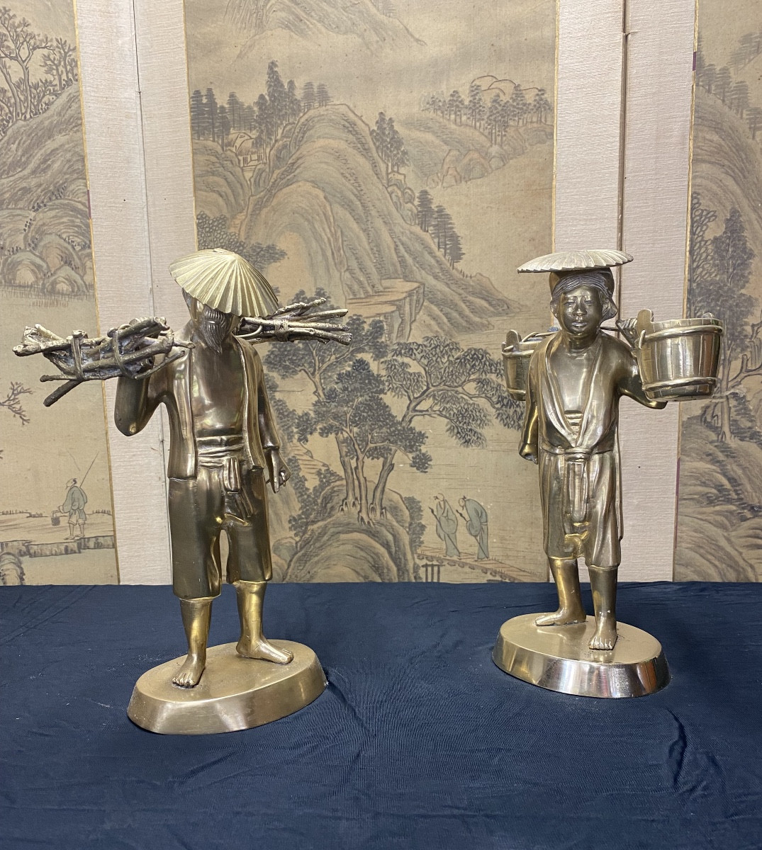 Couple de paysans en bronze Indochine début 20eme