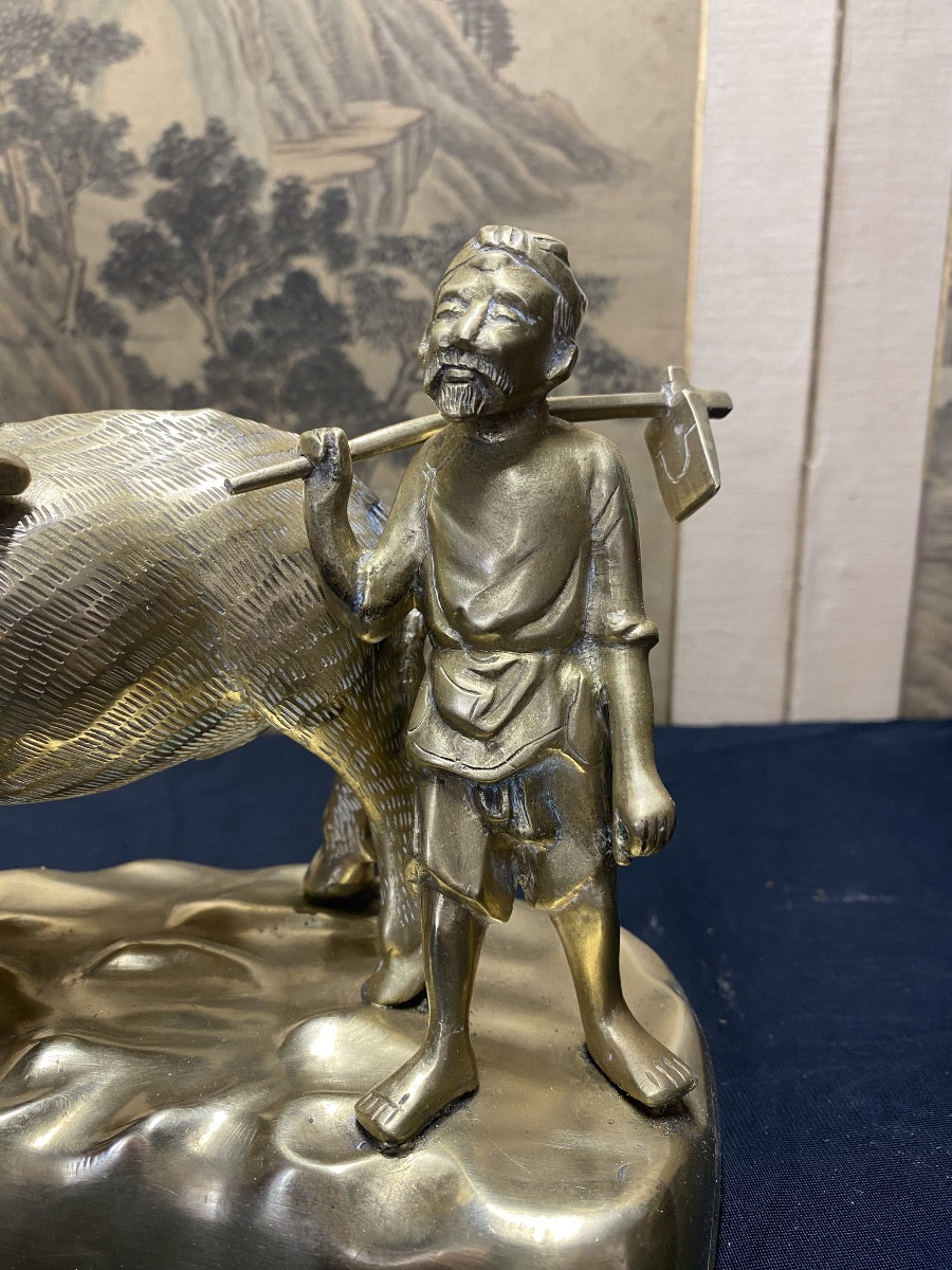 Bronze Group Of Indochinese Buffalo And Figures -photo-2