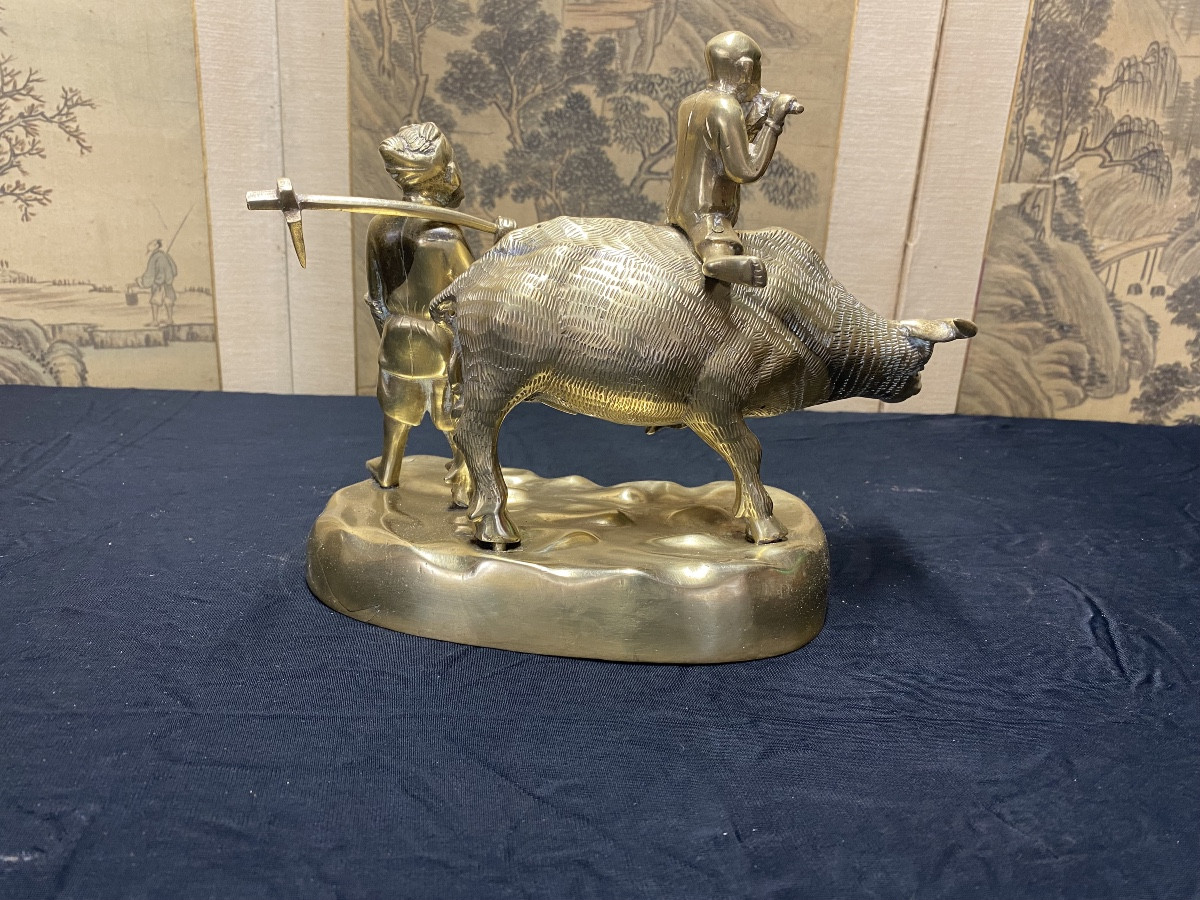 Bronze Group Of Indochinese Buffalo And Figures -photo-4