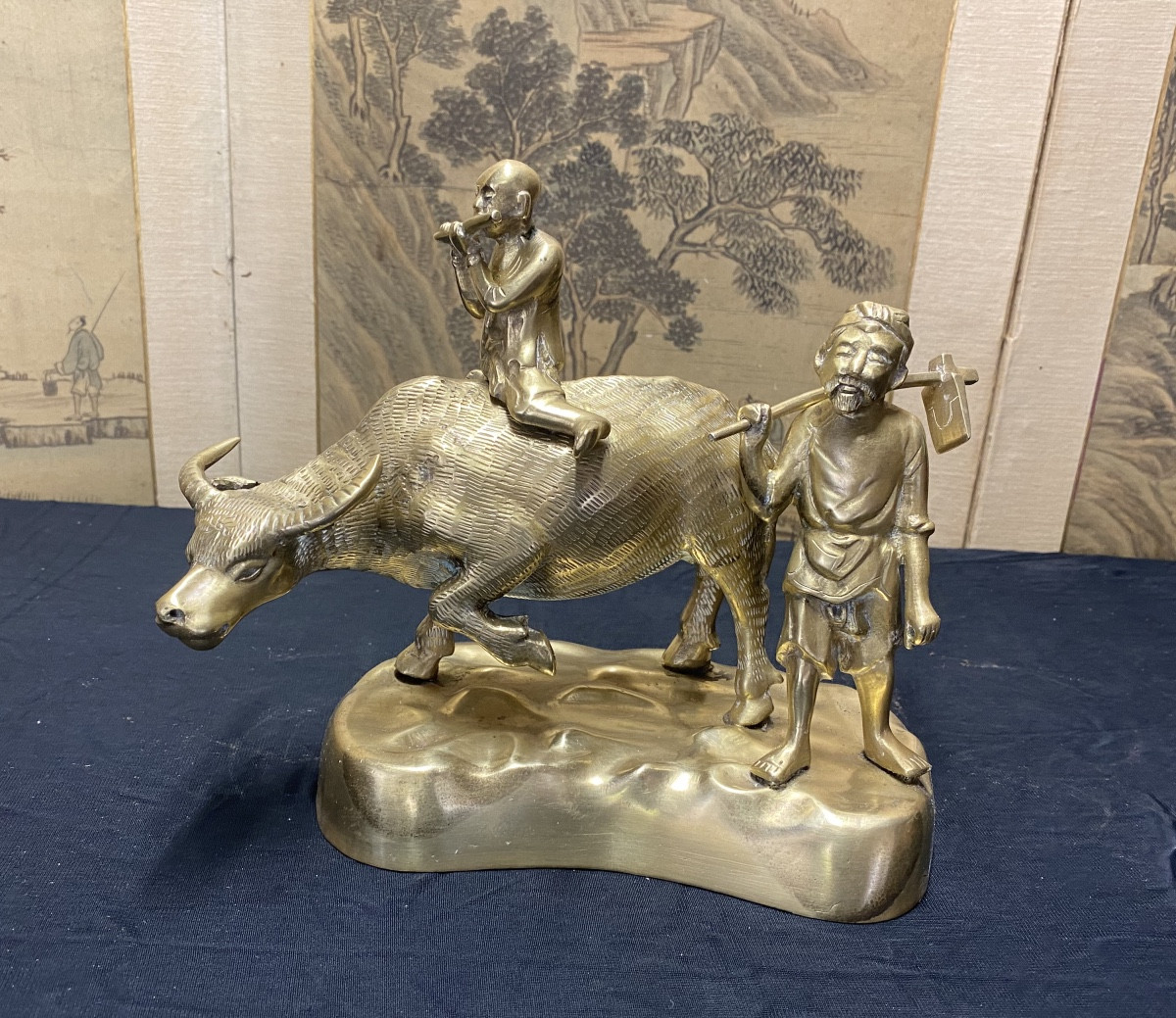 Bronze Group Of Indochinese Buffalo And Figures 