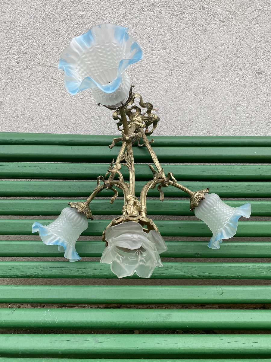 Lustre en bronze doré début 20eme -photo-2