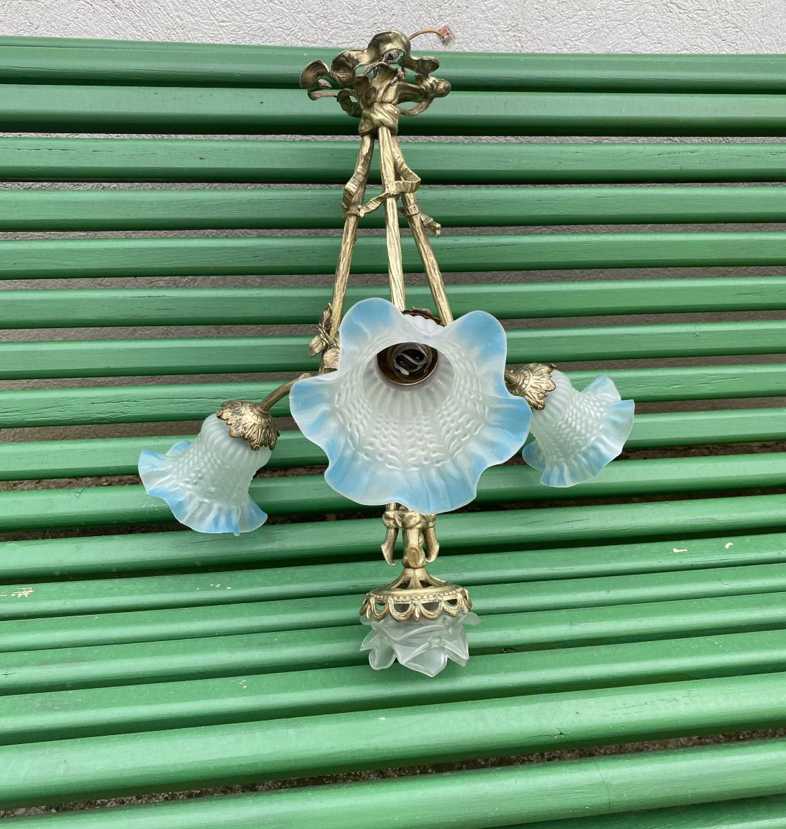 Lustre en bronze doré début 20eme -photo-3