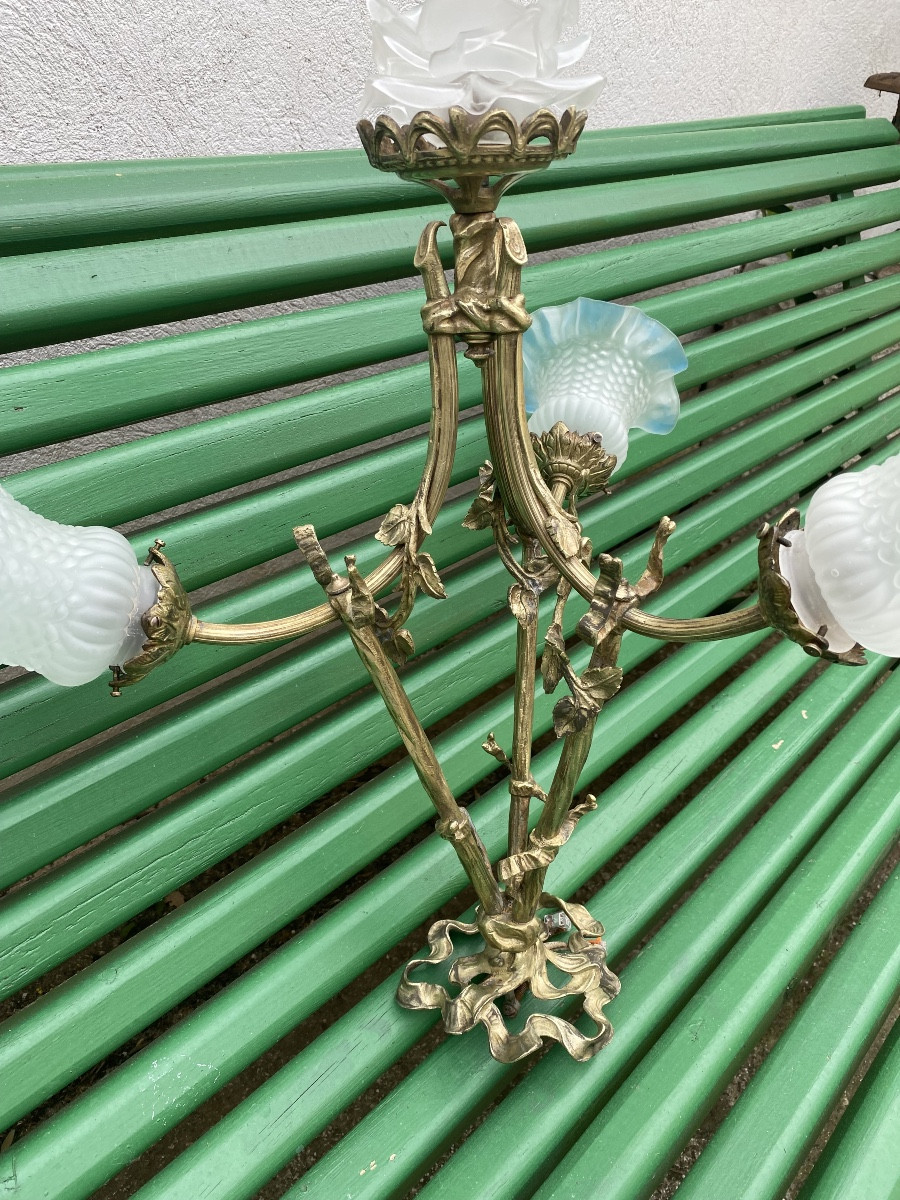 Lustre en bronze doré début 20eme -photo-4