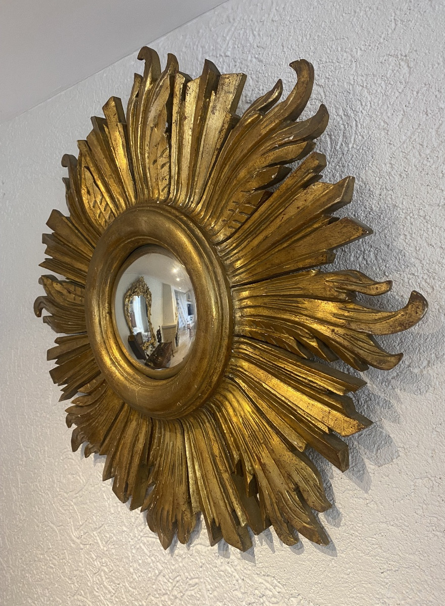 Miroir soleil en bois doré -photo-2