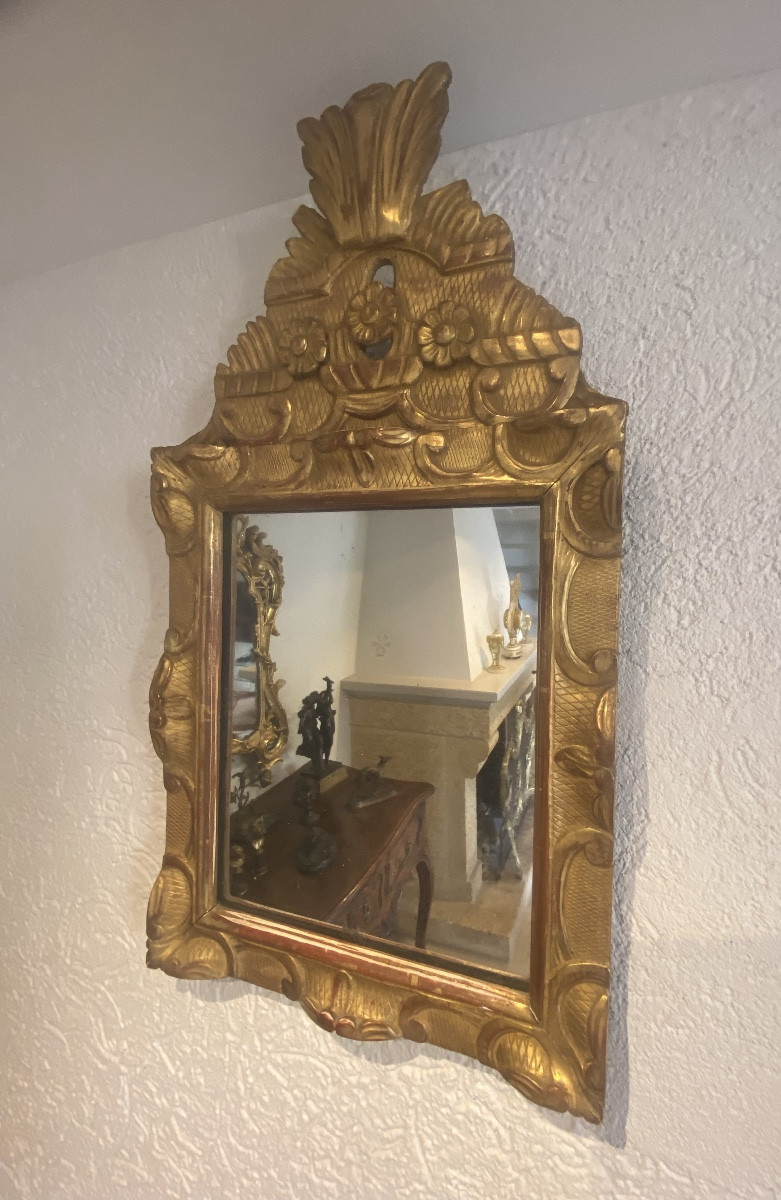 Petit miroir en bois doré Louis XIV-photo-2