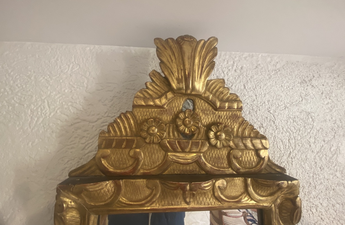 Petit miroir en bois doré Louis XIV-photo-3