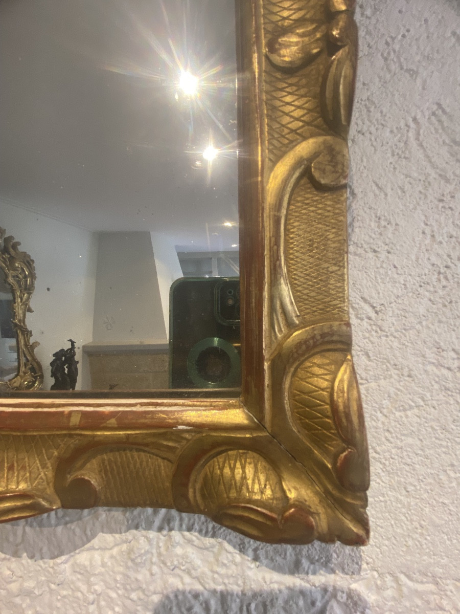 Petit miroir en bois doré Louis XIV-photo-4