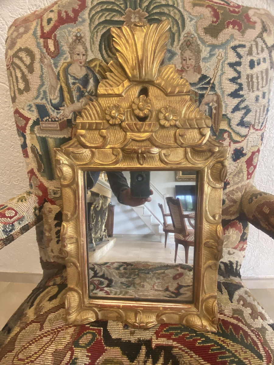 Petit miroir en bois doré Louis XIV-photo-1