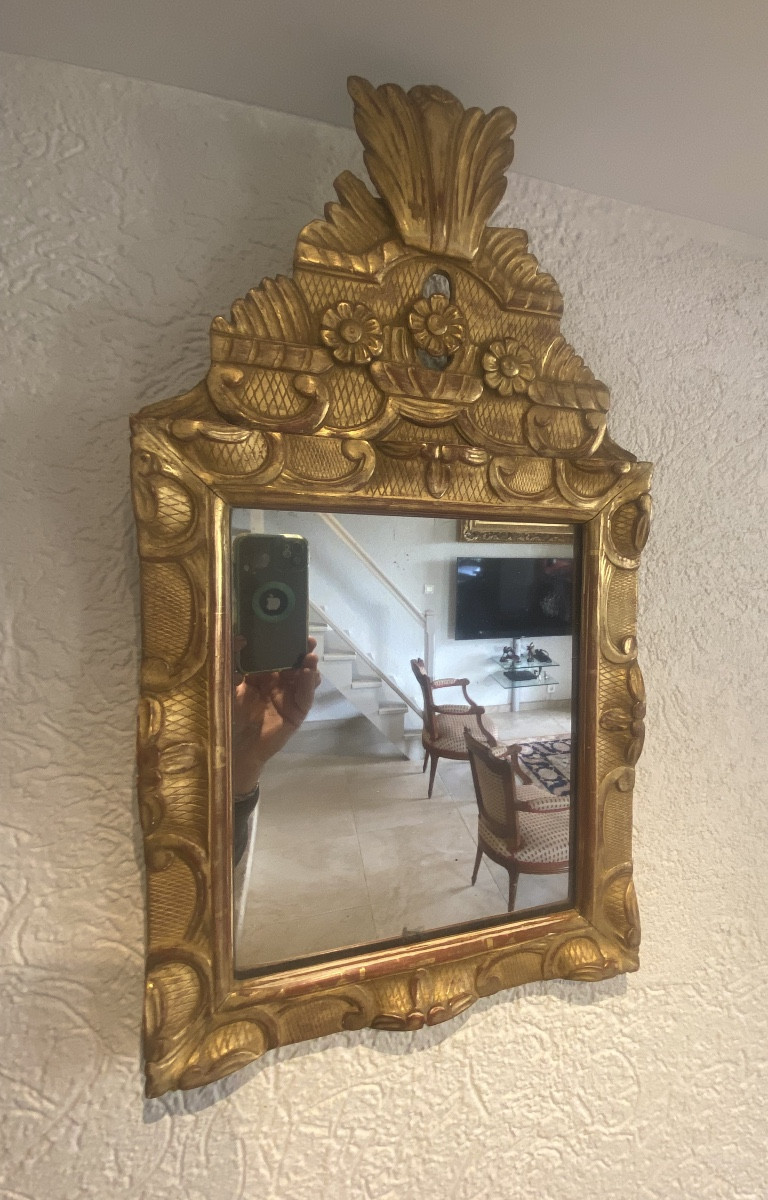 Petit miroir en bois doré Louis XIV-photo-3
